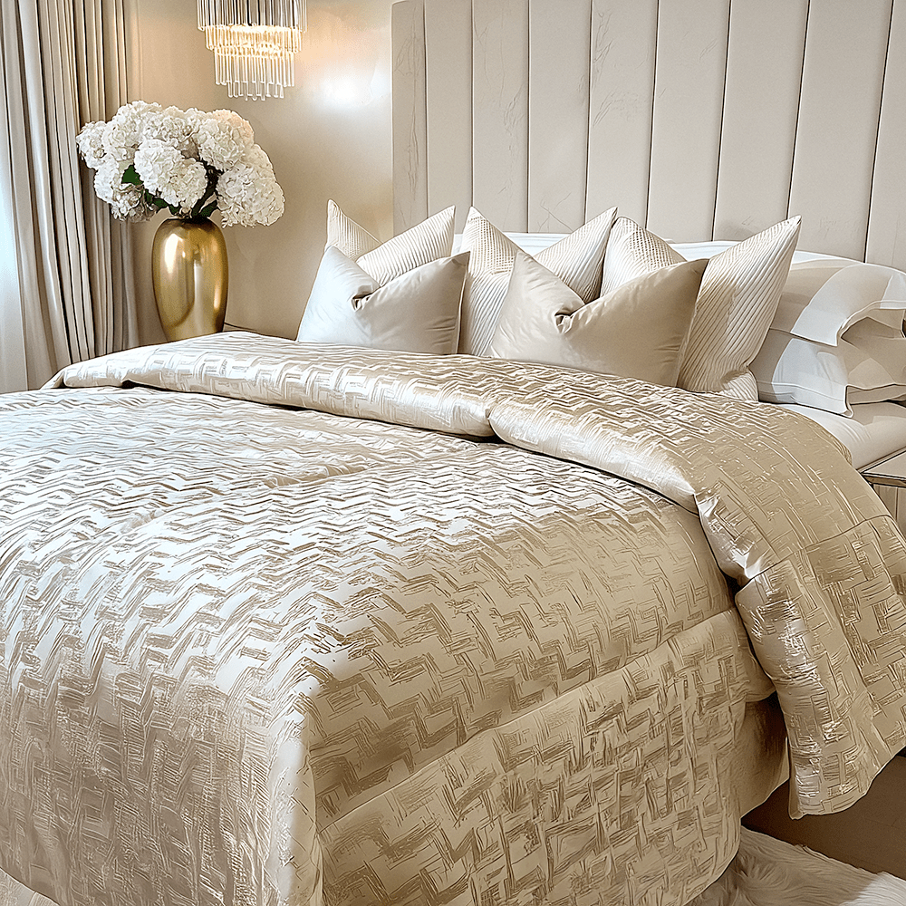 Sorrel Cream & Gold Metallic Abstract Patterned Bedspread