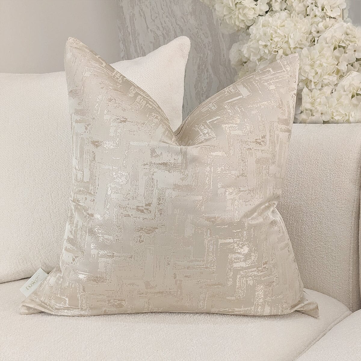 Sorrel Cream & Gold Metallic Abstract Patterned Cushion - 50x50cm