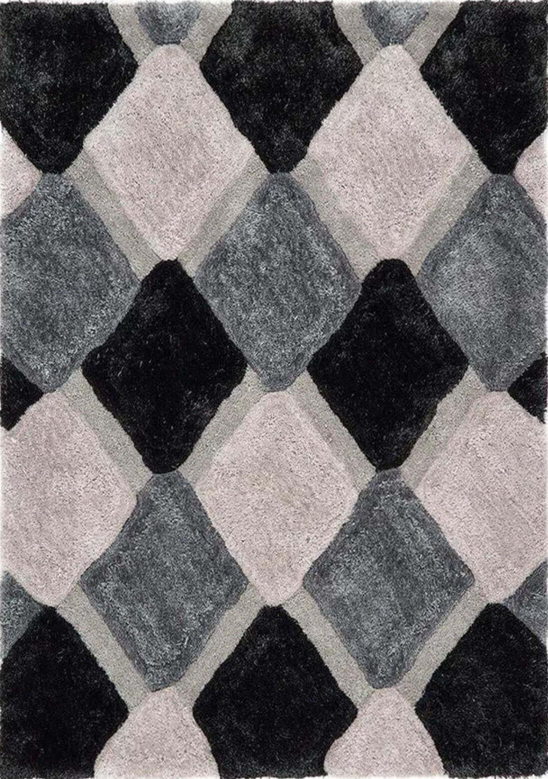 The Rugs Rugs 60X110 cm 3D Grey Geometric Shaggy Rug House of Isabella UK