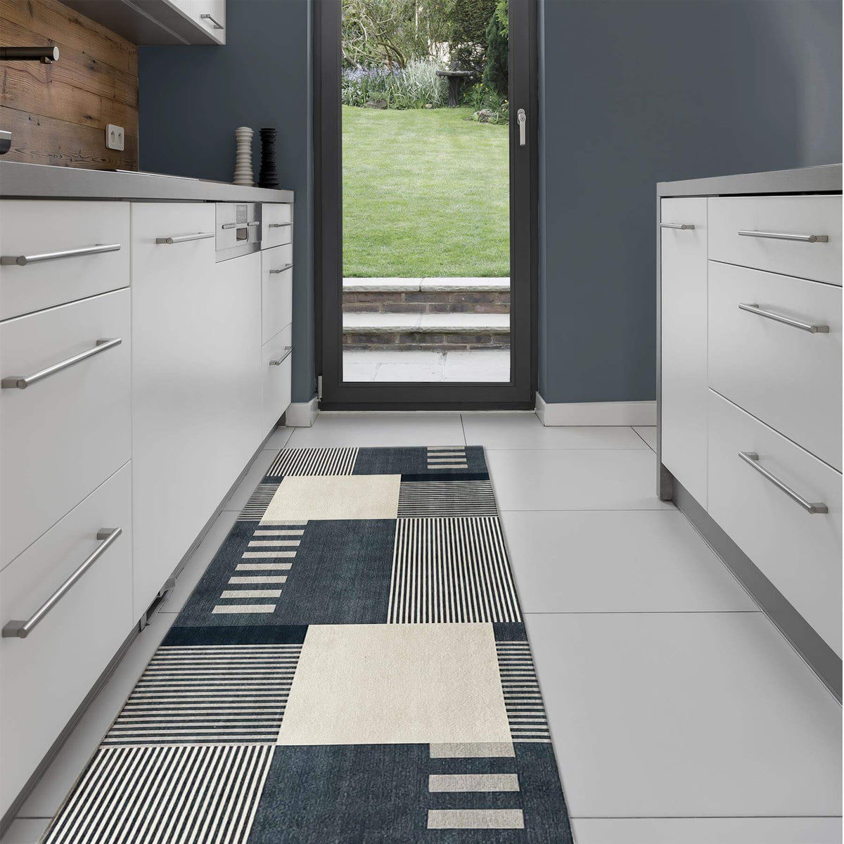 The Rugs Rugs 60X180 cm Tokyo Geo Blocks Blue Rug House of Isabella UK