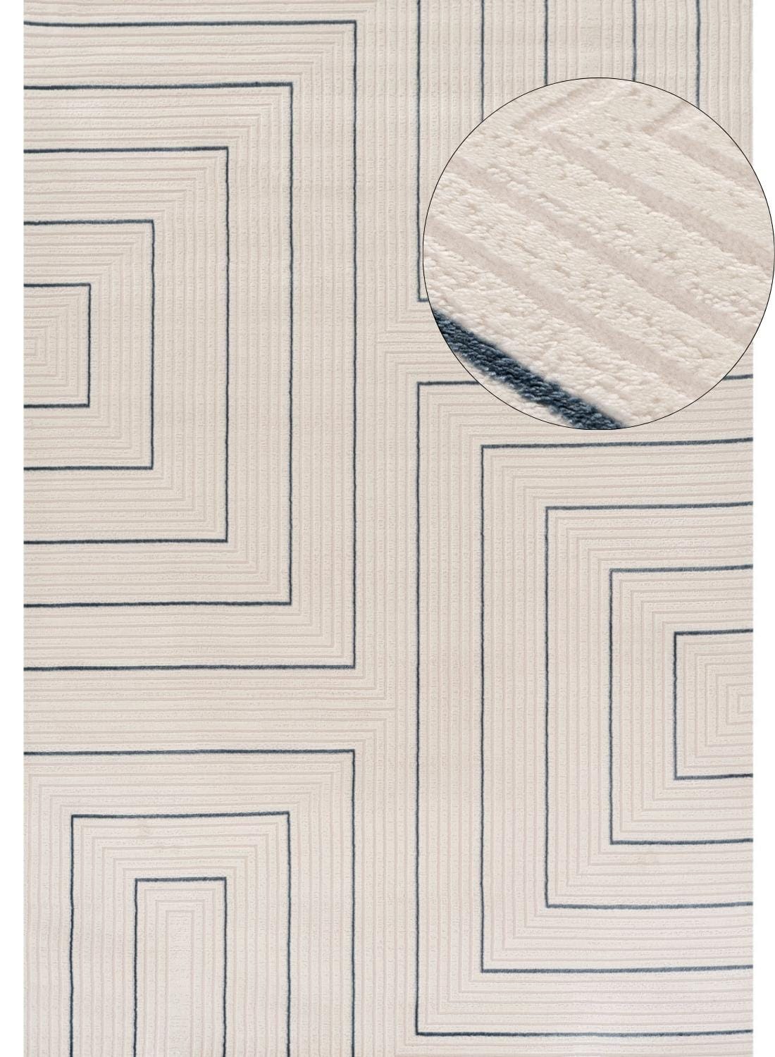 The Rugs Rugs 80X150 cm Carmel Cream-Blue Geometric Rug | 6040 House of Isabella UK