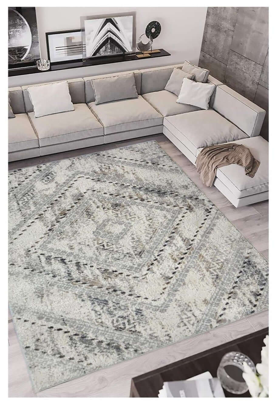 The Rugs Rugs Abstract Vintage Cream & Grey Rug House of Isabella UK