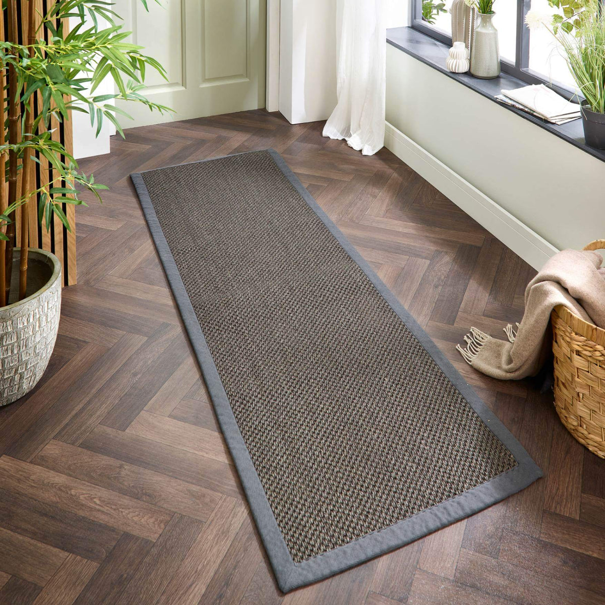 The Rugs Rugs Bordered Dark Grey Non-Slip Sisal Rug House of Isabella UK