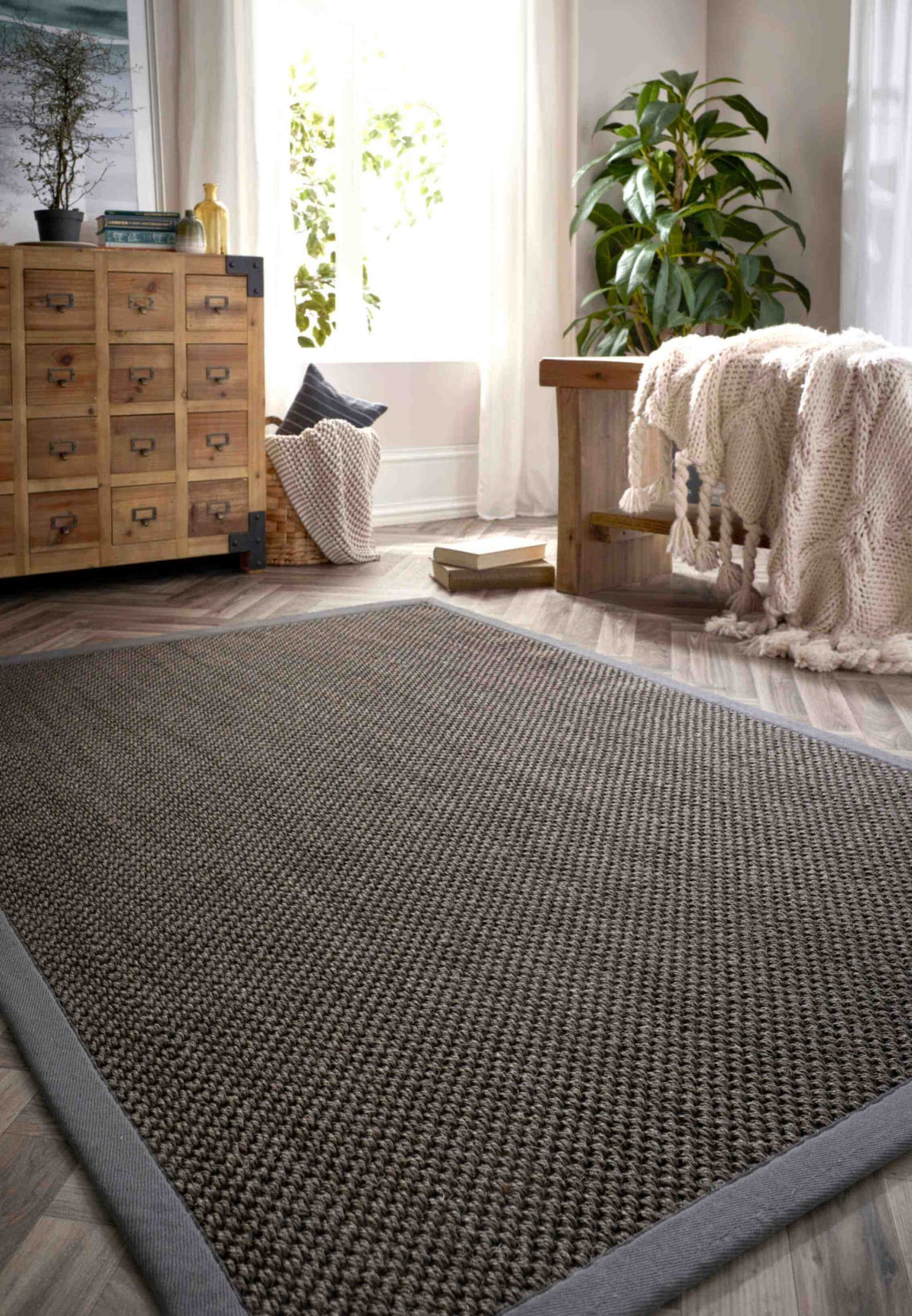 The Rugs Rugs Bordered Dark Grey Non-Slip Sisal Rug House of Isabella UK