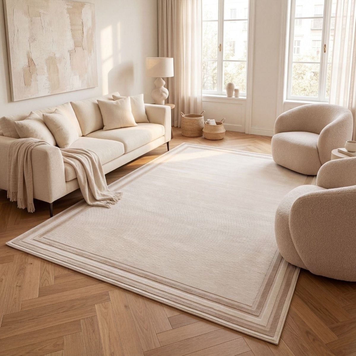 The Rugs Rugs Carmel Cream-Beige Bordered Rug | 6060 House of Isabella UK