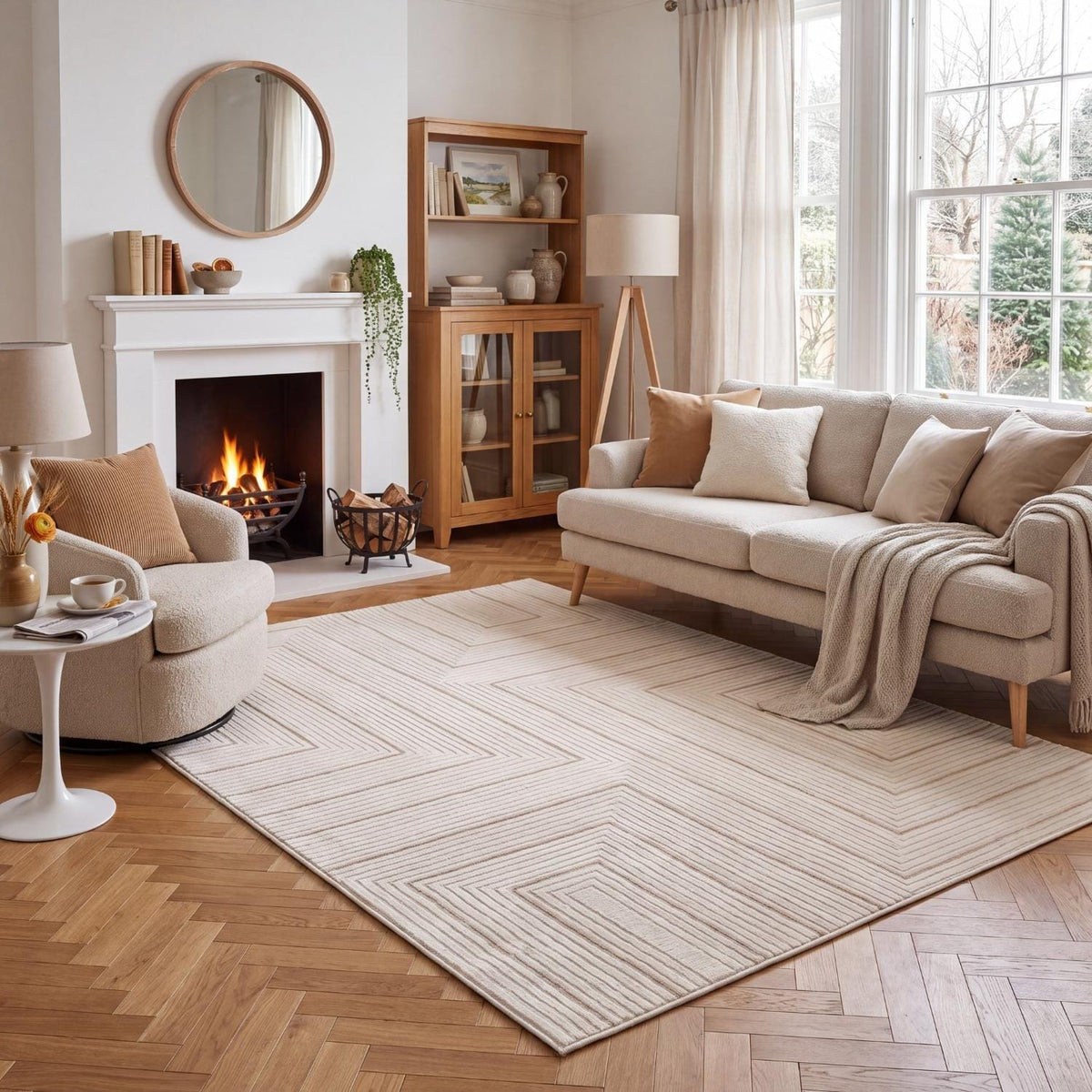 The Rugs Rugs Carmel Cream-Beige Geometric Rug | 6040 House of Isabella UK