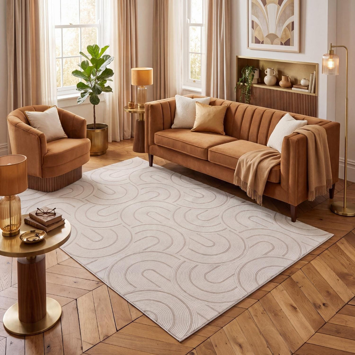 The Rugs Rugs Carmel Cream-Beige Geometric Rug | 6070 House of Isabella UK