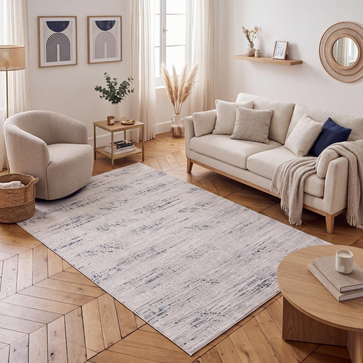 The Rugs Rugs Carmel Cream-Blue Abstract Rug | 6030 House of Isabella UK