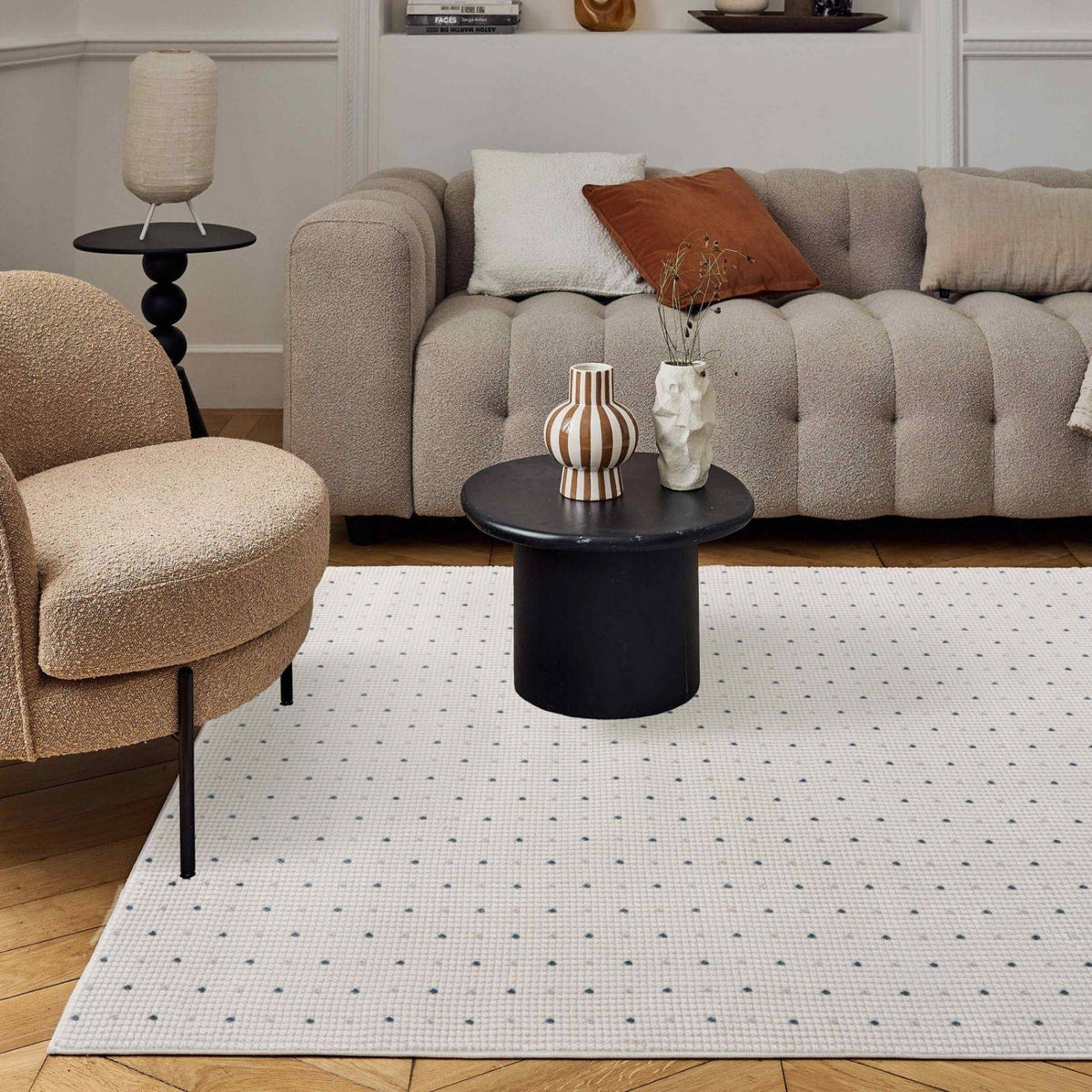 The Rugs Rugs Carmel Cream-Blue Dots Rug | 6080 House of Isabella UK