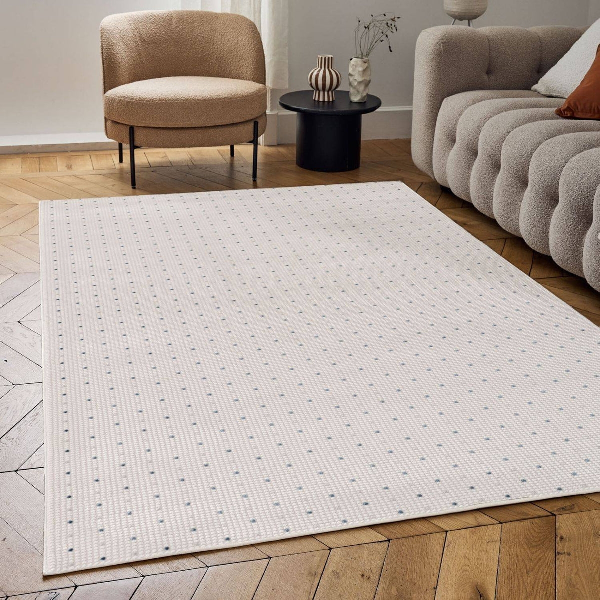 The Rugs Rugs Carmel Cream-Blue Dots Rug | 6080 House of Isabella UK