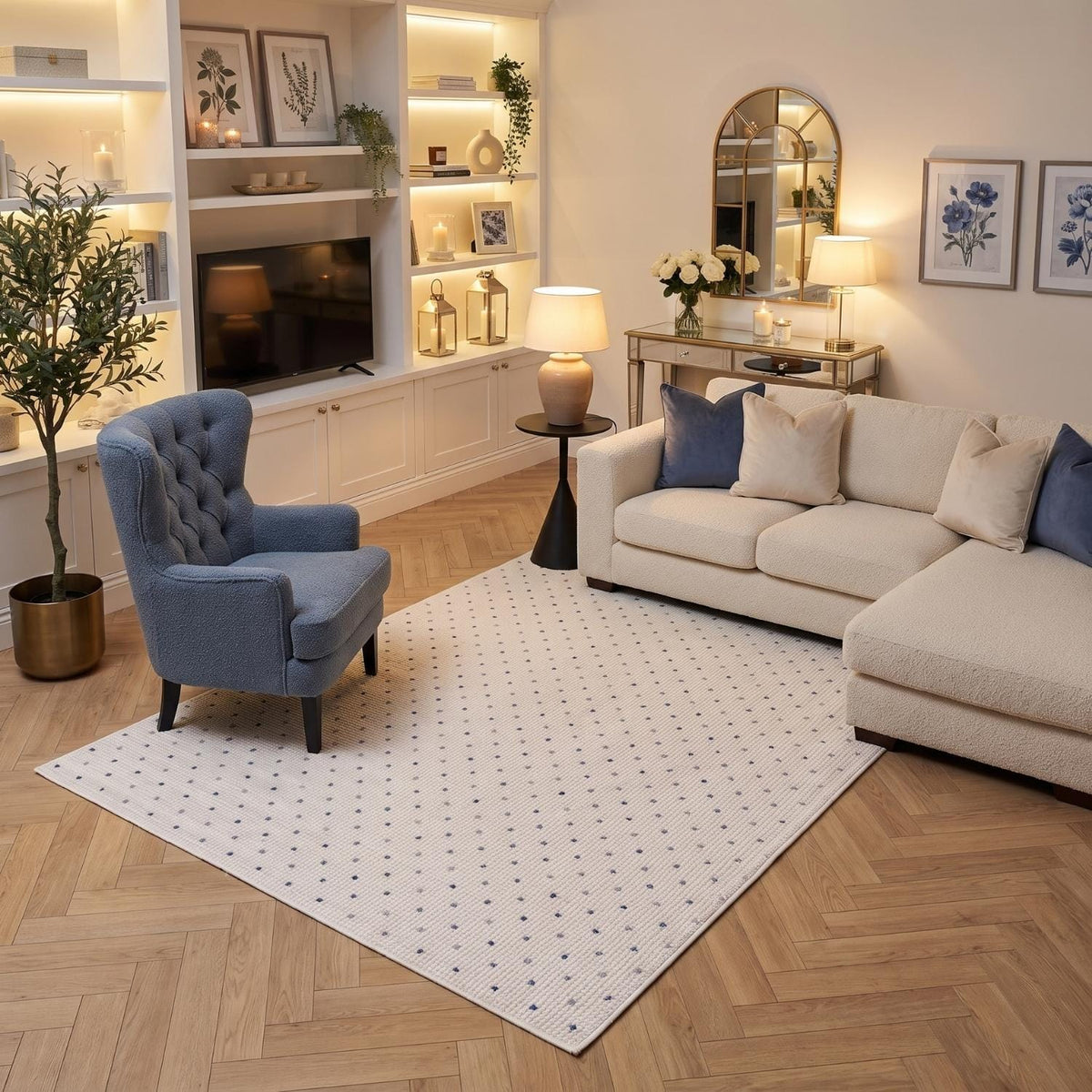 The Rugs Rugs Carmel Cream-Blue Dots Rug | 6080 House of Isabella UK
