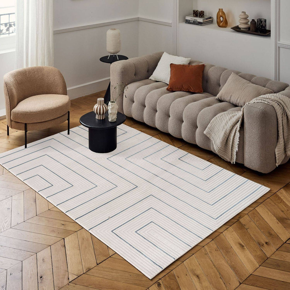 The Rugs Rugs Carmel Cream-Blue Geometric Rug | 6040 House of Isabella UK