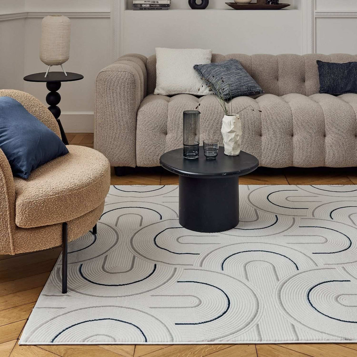 The Rugs Rugs Carmel Cream-Blue Geometric Rug | 6070 House of Isabella UK