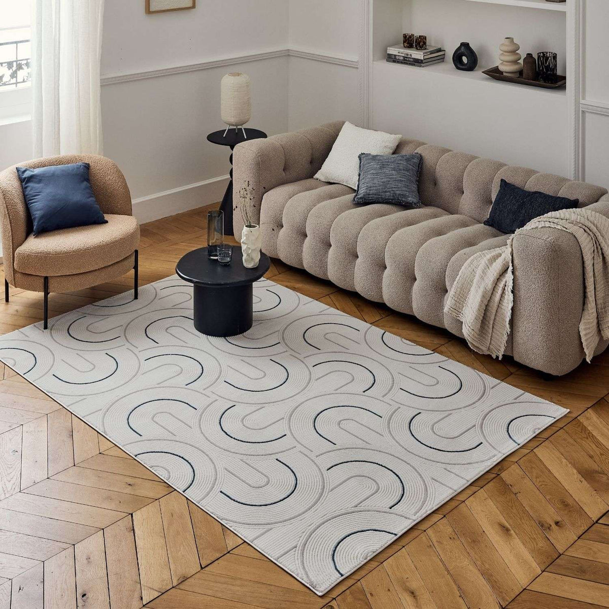 The Rugs Rugs Carmel Cream-Blue Geometric Rug | 6070 House of Isabella UK