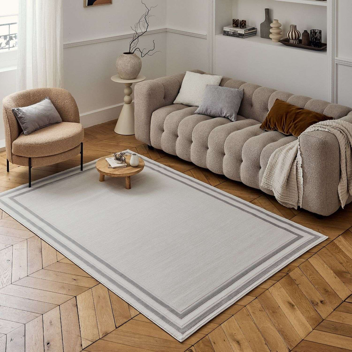 The Rugs Rugs Carmel Cream-Grey Bordered Rug | 6060 House of Isabella UK