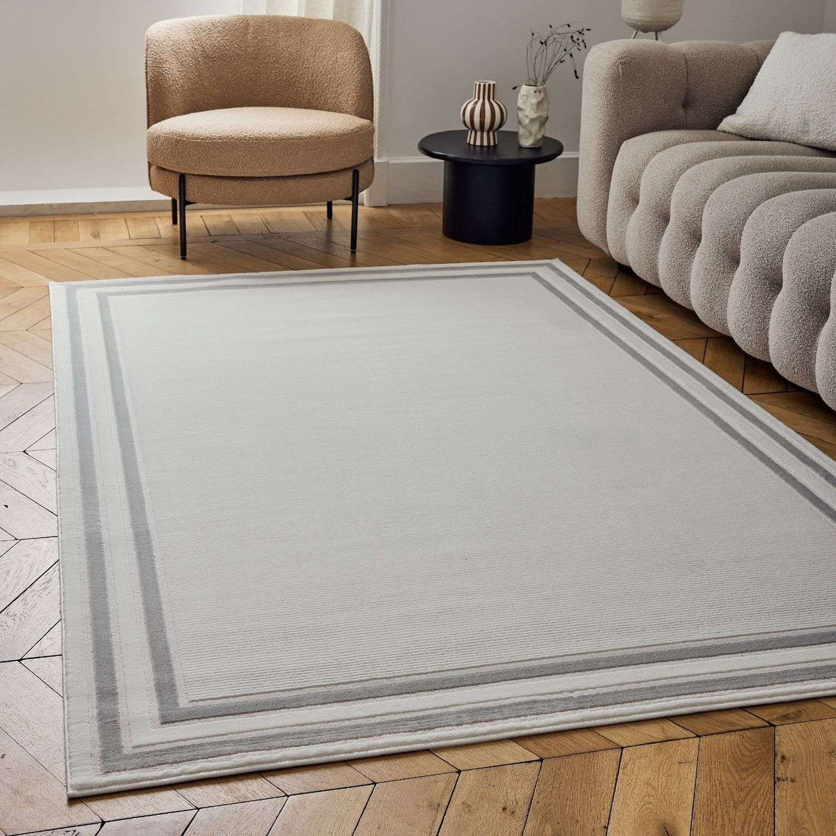 The Rugs Rugs Carmel Cream-Grey Bordered Rug | 6060 House of Isabella UK