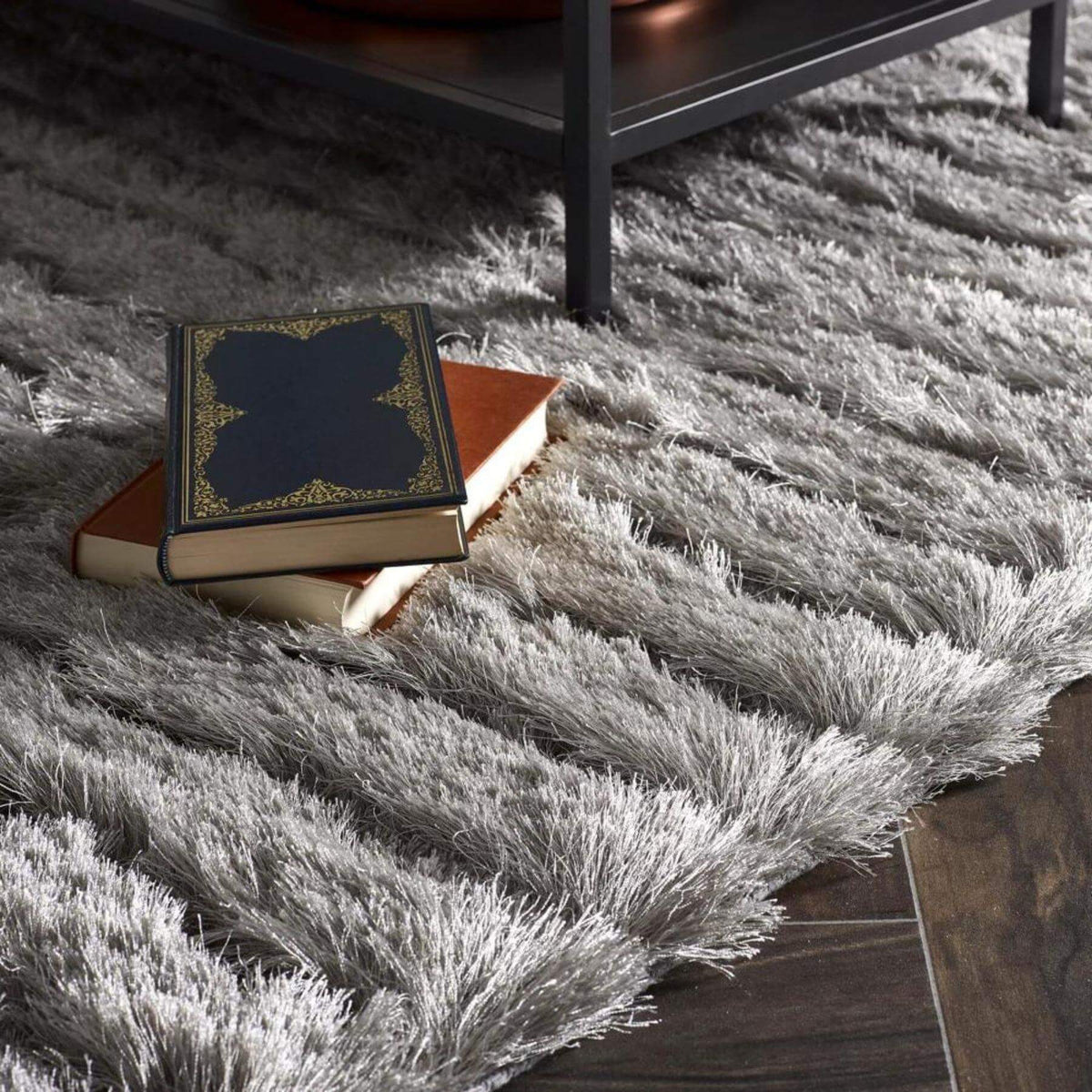 The Rugs Rugs Carved Glamour Silver Grey Shaggy Rug House of Isabella UK