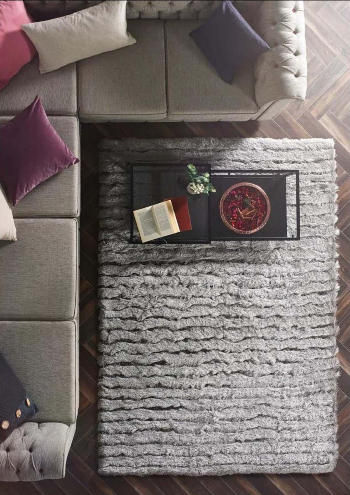 The Rugs Rugs Carved Glamour Silver Grey Shaggy Rug House of Isabella UK