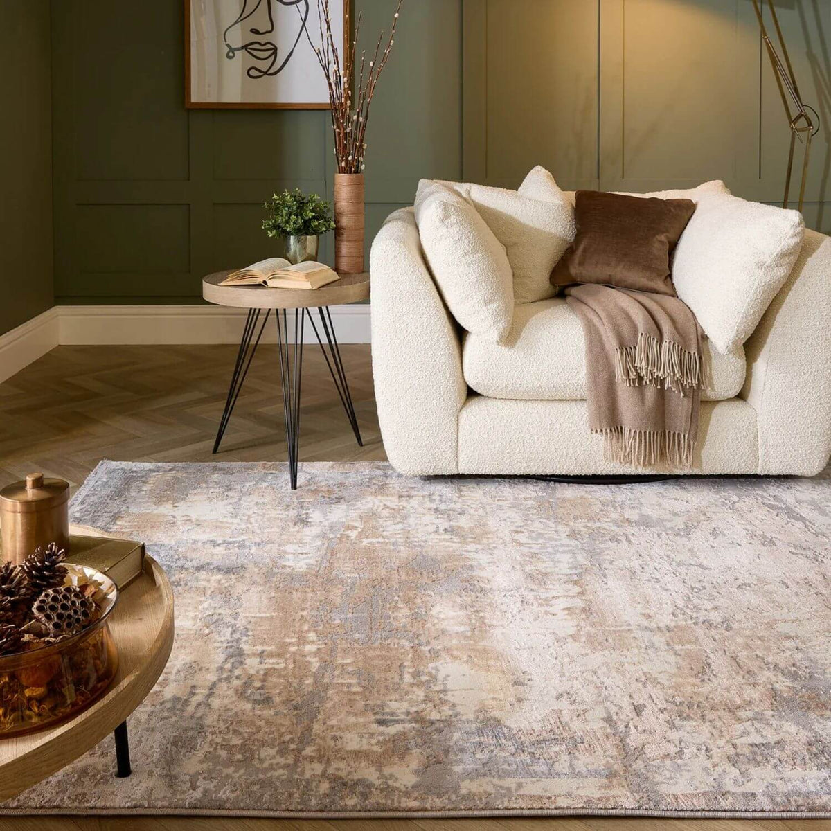 The Rugs Rugs Cosimo Beige/Grey Distressed Modern Rug House of Isabella UK