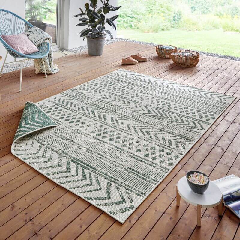 The Rugs Rugs Indoor-Outdoor Reversible Geometric Green Rug House of Isabella UK