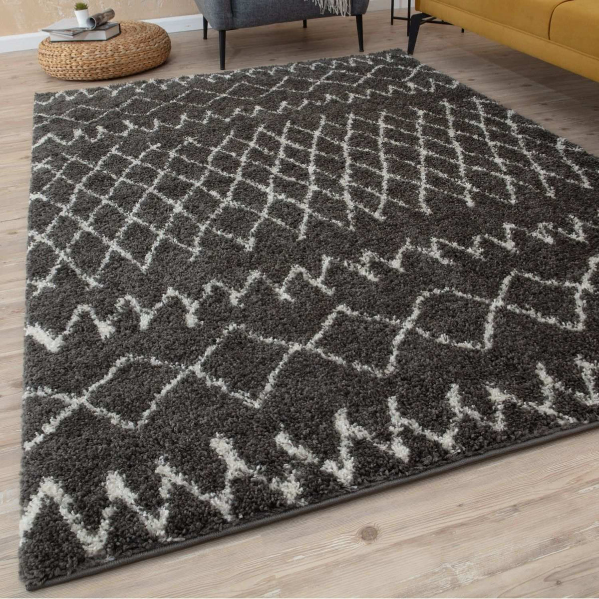 The Rugs Rugs Moroccan Dark Grey Shaggy Rug | 940 House of Isabella UK