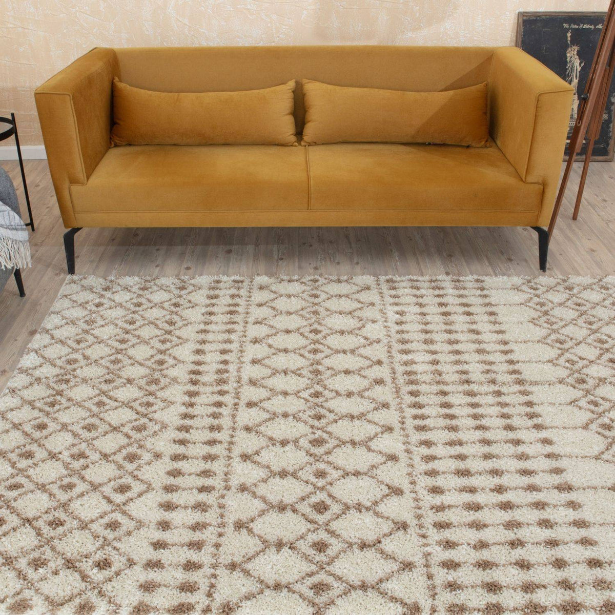 The Rugs Rugs Moroccan Ivory Beige Shaggy Rug | 1030 House of Isabella UK