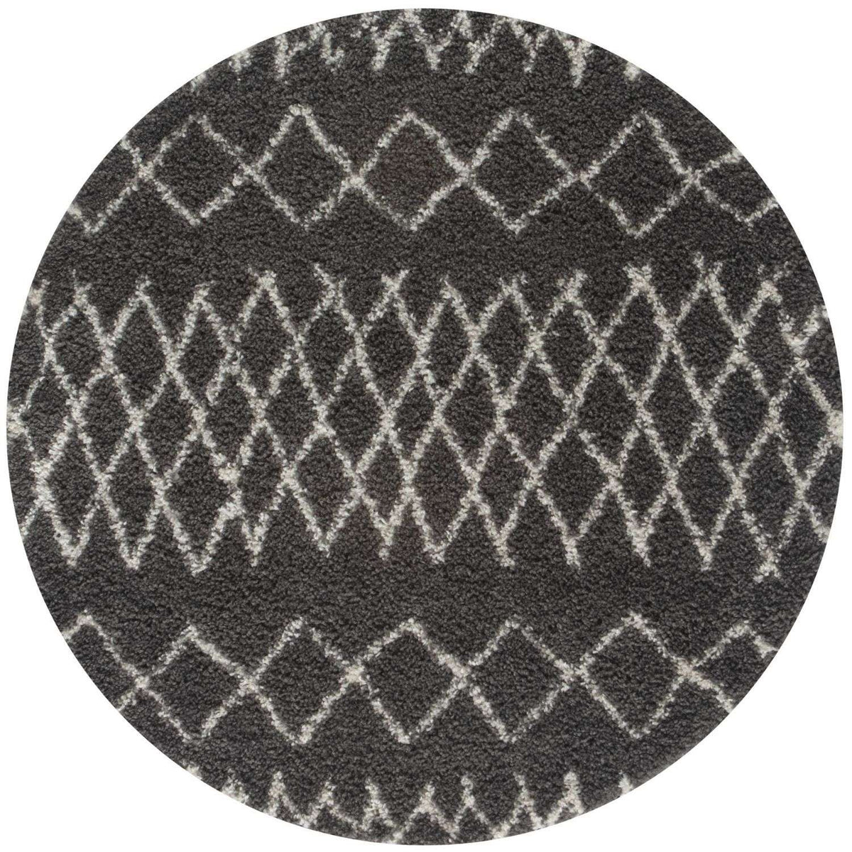 The Rugs Rugs Ø 120 cm Moroccan Dark Grey Shaggy Rug | 940 House of Isabella UK