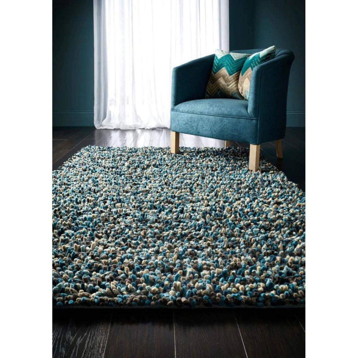 The Rugs Rugs Rocks Blue Shaggy Pile Wool Rug House of Isabella UK