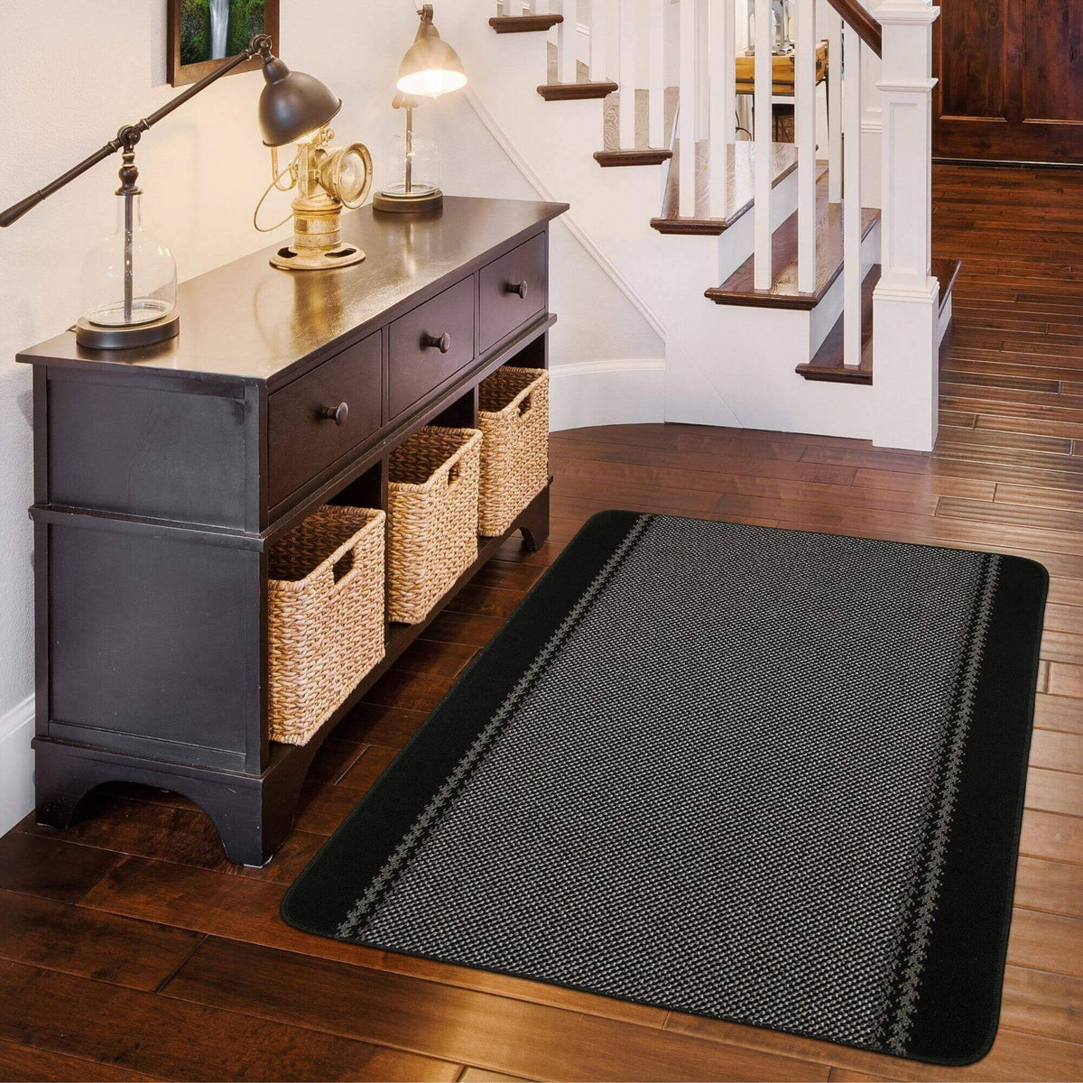 The Rugs Rugs Washable Bordered Black Rug  | 116Bl House of Isabella UK