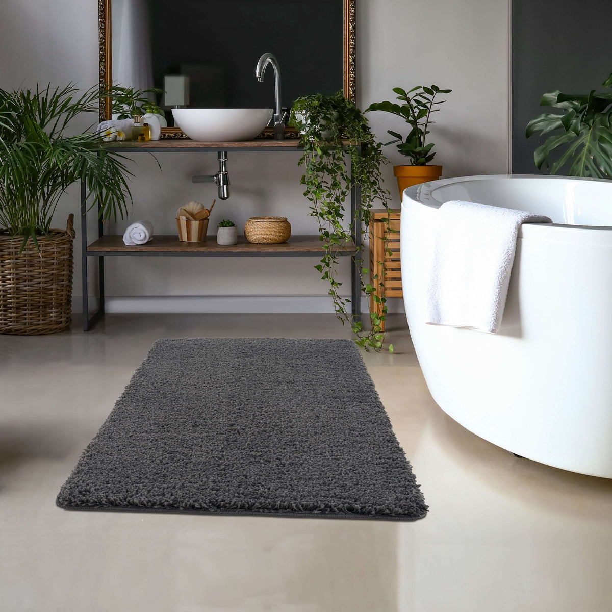 The Rugs Rugs Washable Charcoal Shaggy Rug House of Isabella UK