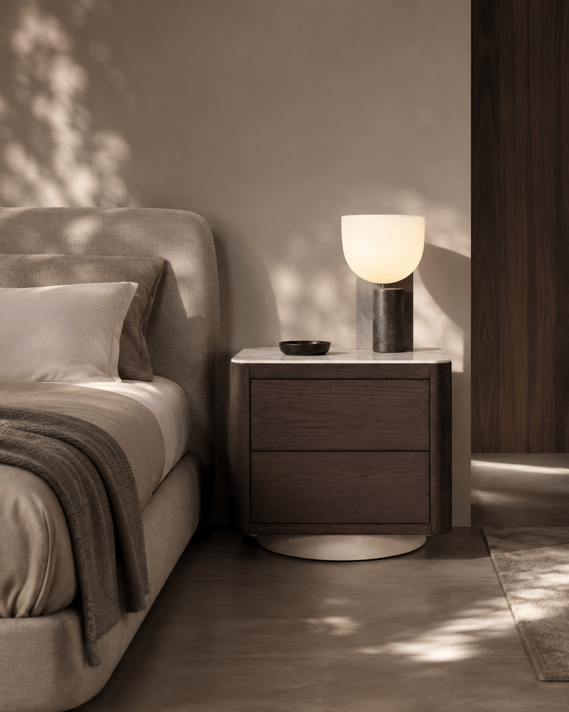 Tommy Franks Coin Bedside Table - Smoke Oak & Marble House of Isabella UK