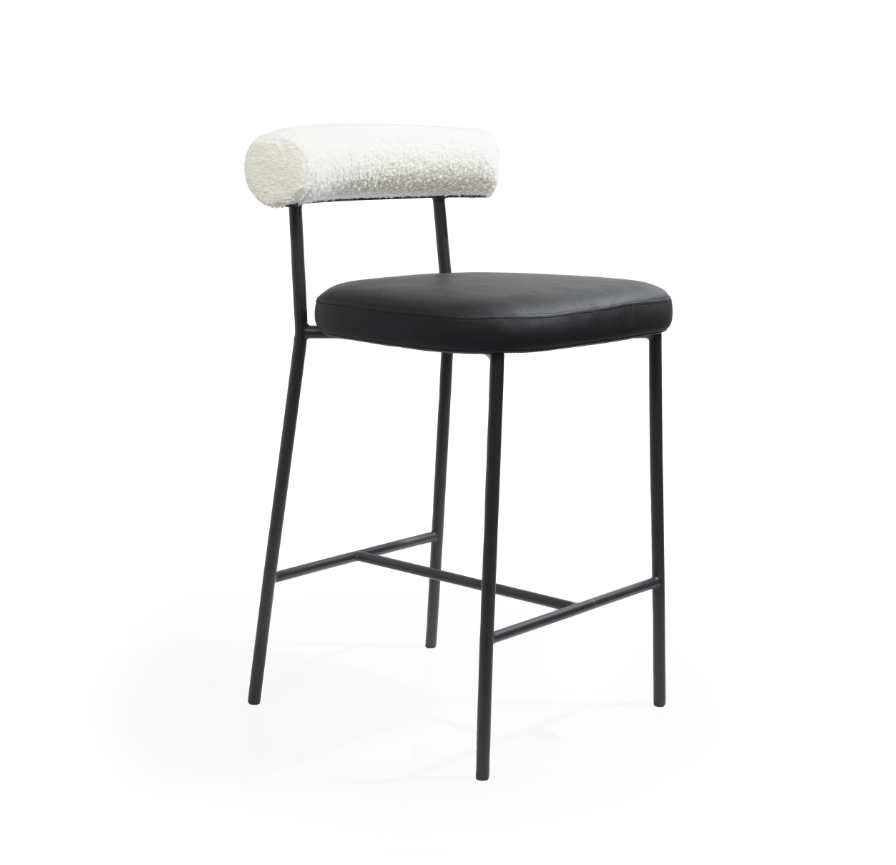 Alita Stool - Mustang Black & Chex Bouclé Polar.