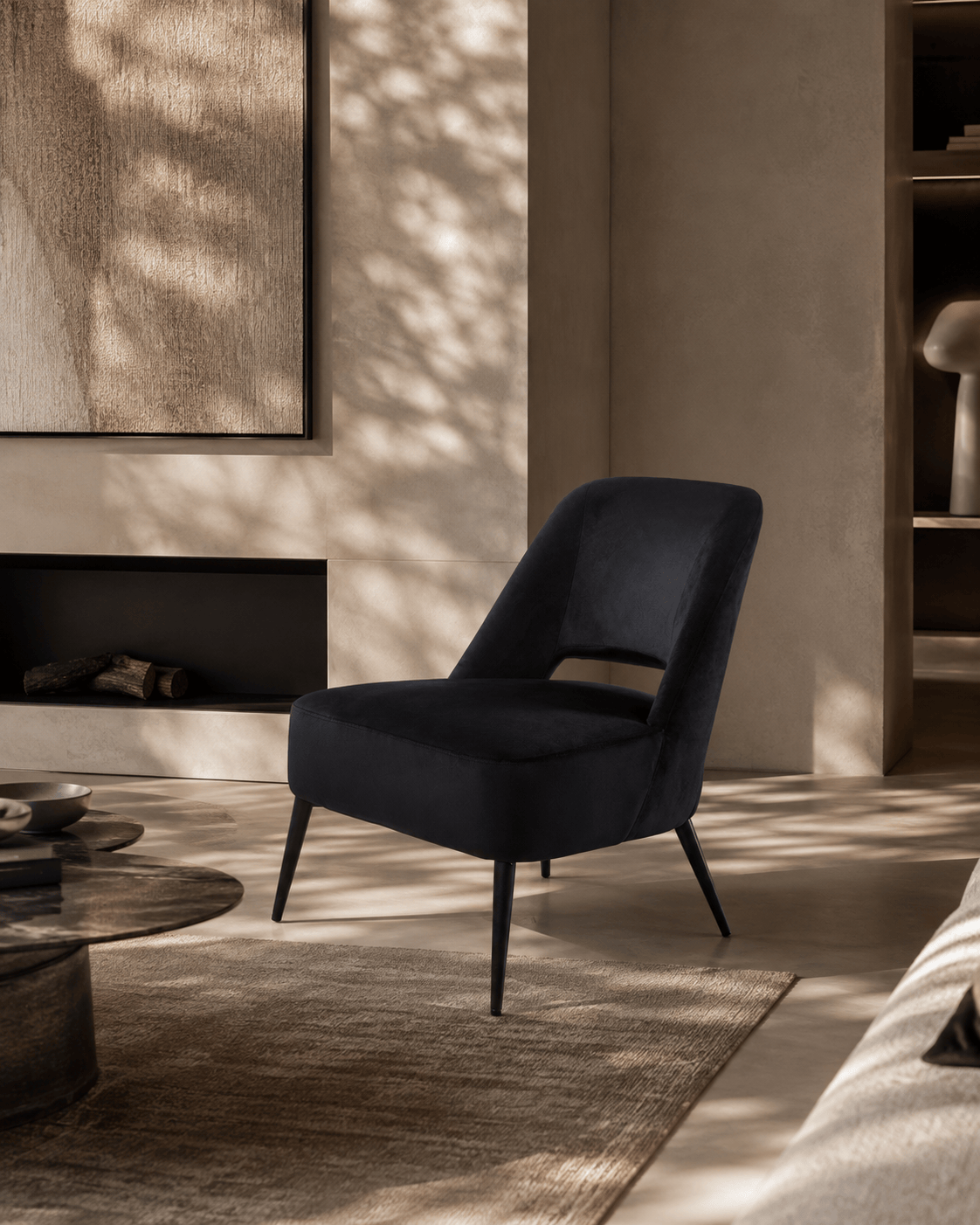 Tommy Franks Living Avesa Lounge Chair - Black Velvet House of Isabella UK