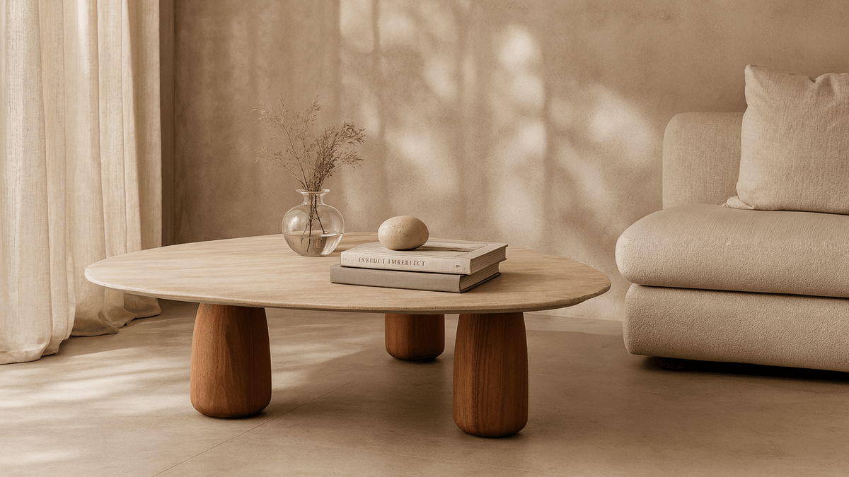 Tommy Franks Living Basilca Coffee Table - Walnut Travertine House of Isabella UK