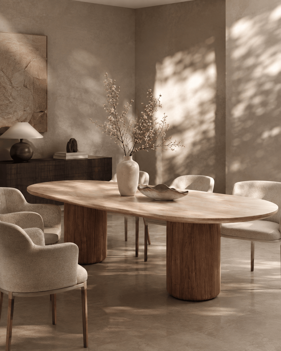 Tommy Franks Living Basilca Dining Table 270 - Walnut Travertine House of Isabella UK