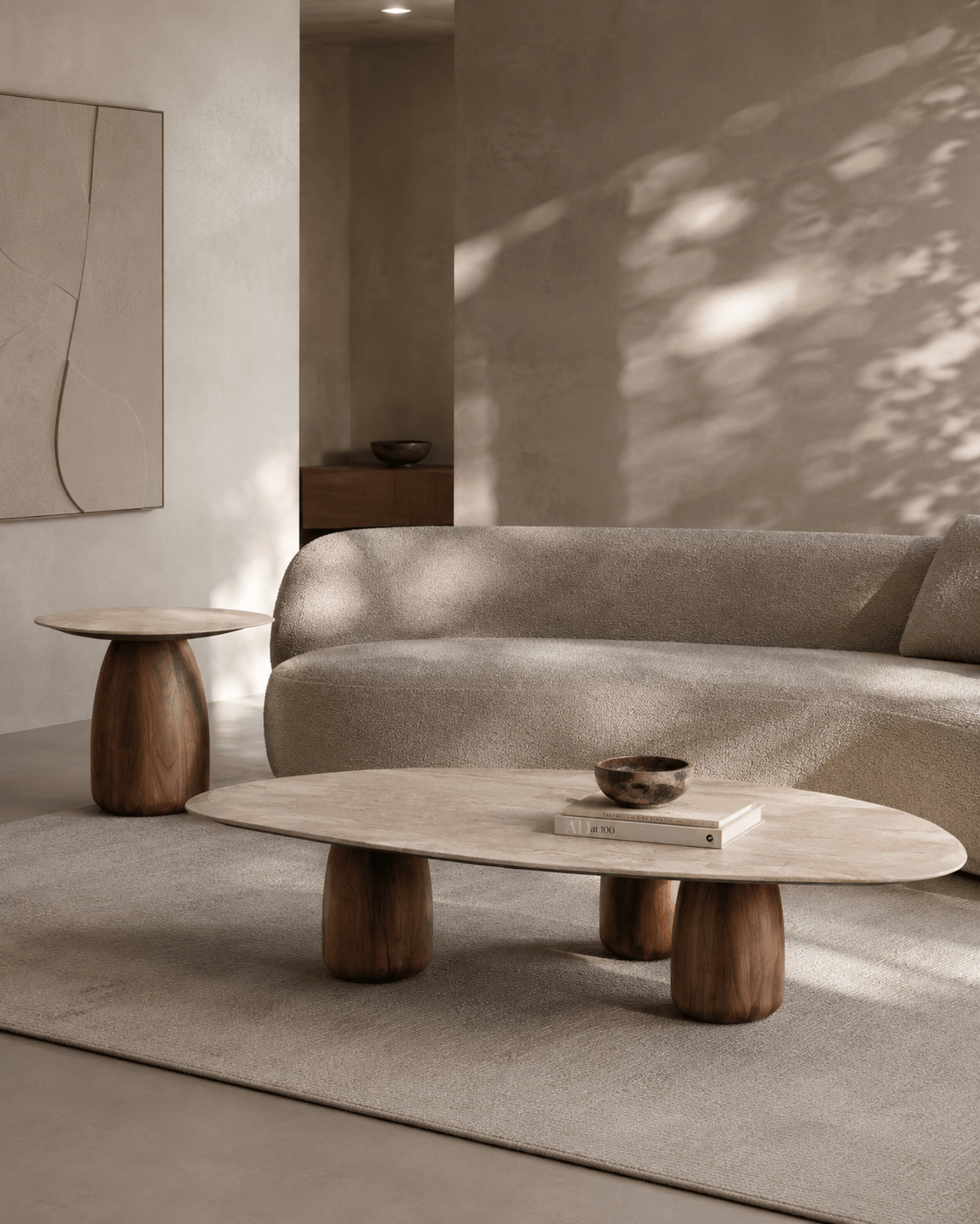 Tommy Franks Living Basilca Side Table - Walnut Travertine House of Isabella UK