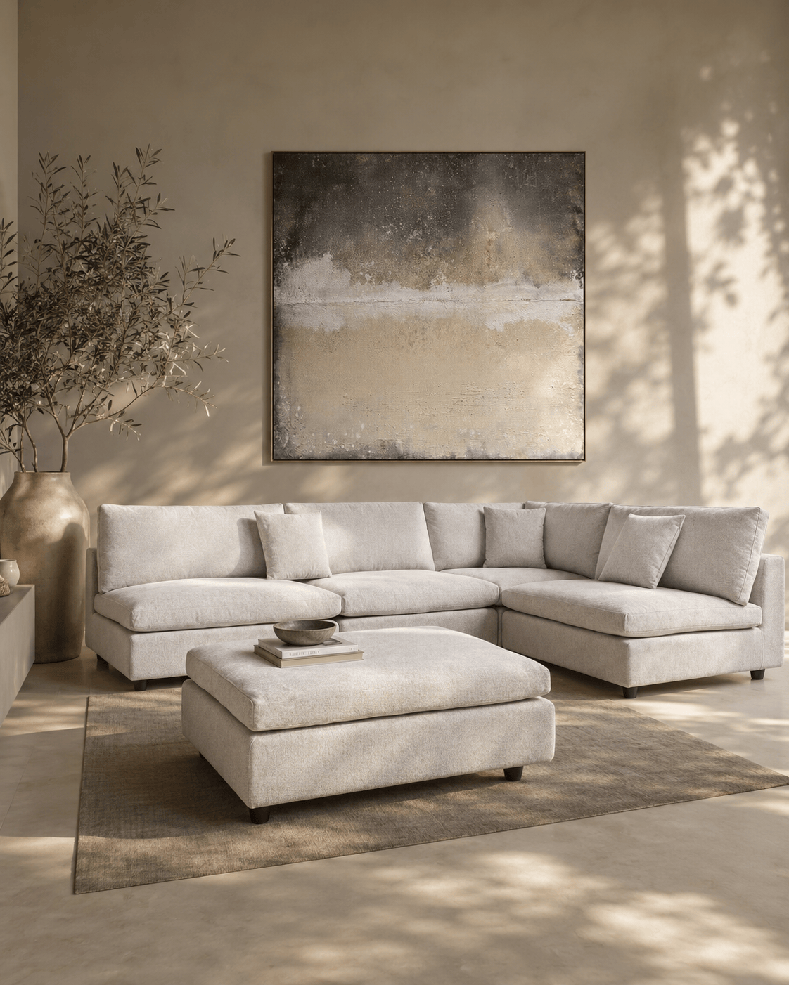 Tommy Franks Living Blanco 5 Piece Modular Sofa - Avery Velour Cream House of Isabella UK