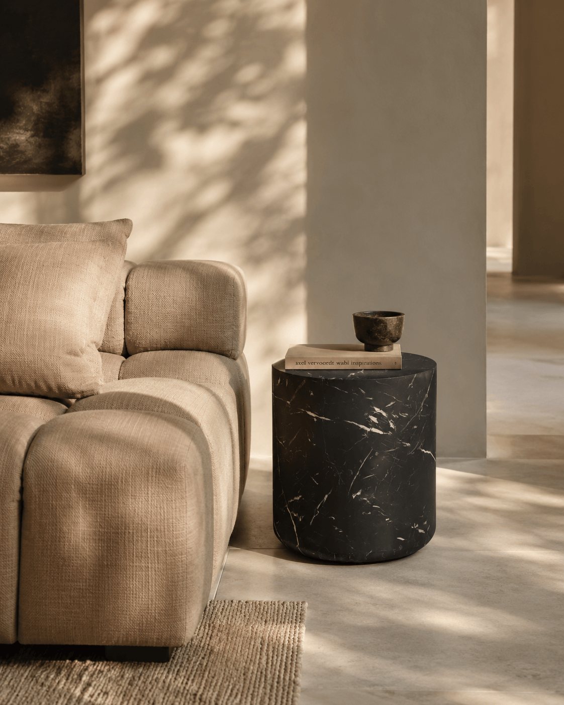 Tommy Franks Living Ciladro Side Table - Faux Black Marble House of Isabella UK