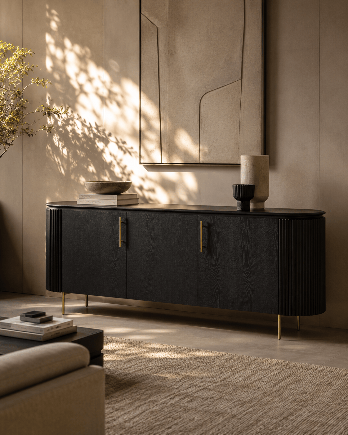 Tommy Franks Living Lantine Buffet - Black Oak & Brass House of Isabella UK