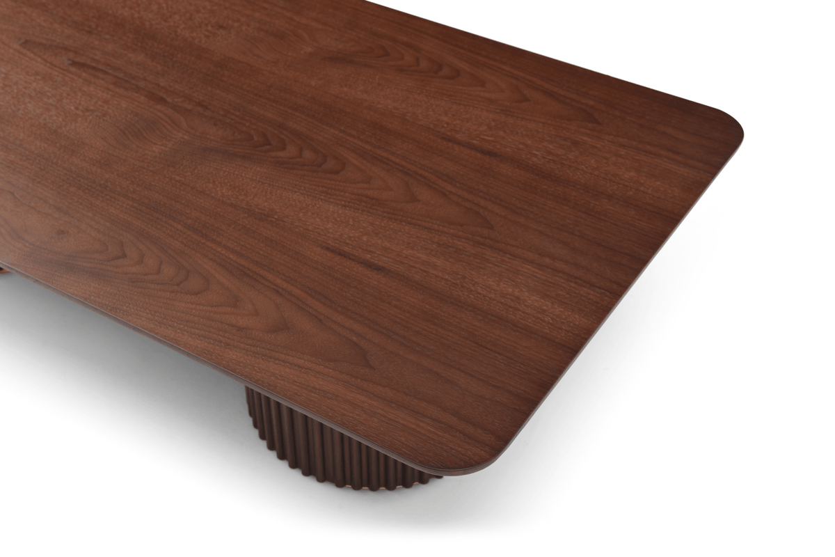 Lantine Coffee Table - Double Pedestal - Walnut & Brass.