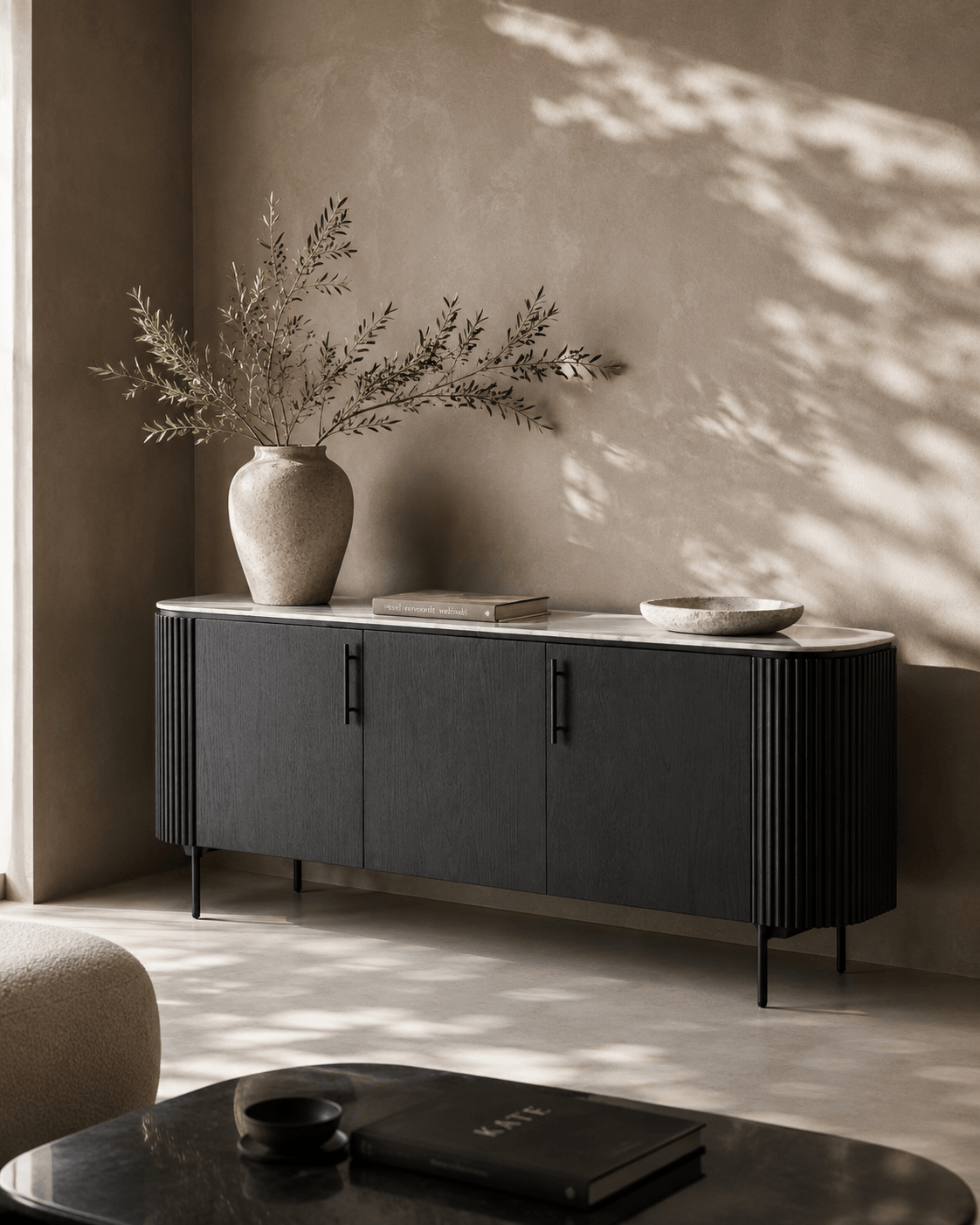 Tommy Franks Living Lantine Marble Buffet - Black Oak House of Isabella UK