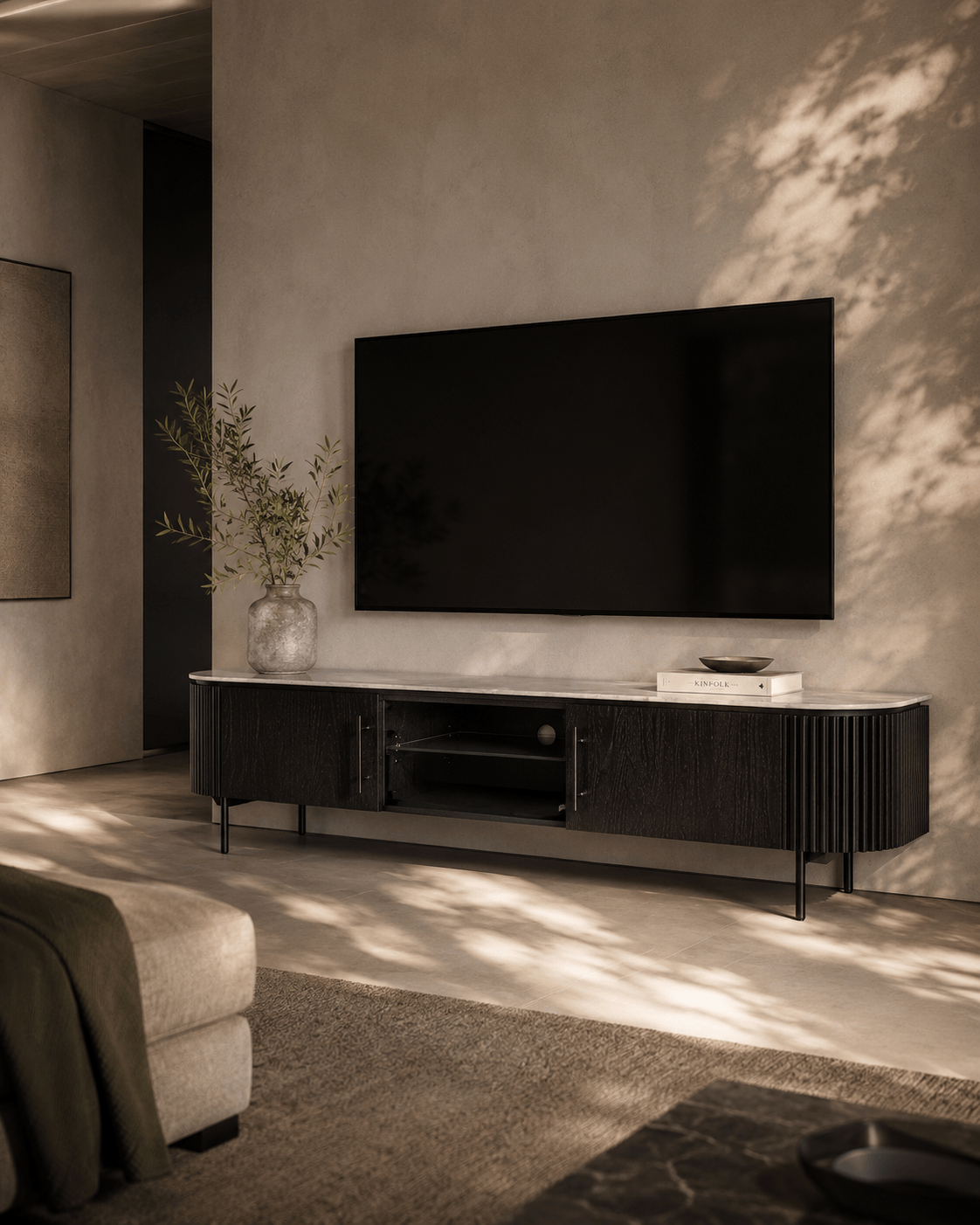 Tommy Franks Living Lantine Marble TV Unit - Black Oak House of Isabella UK