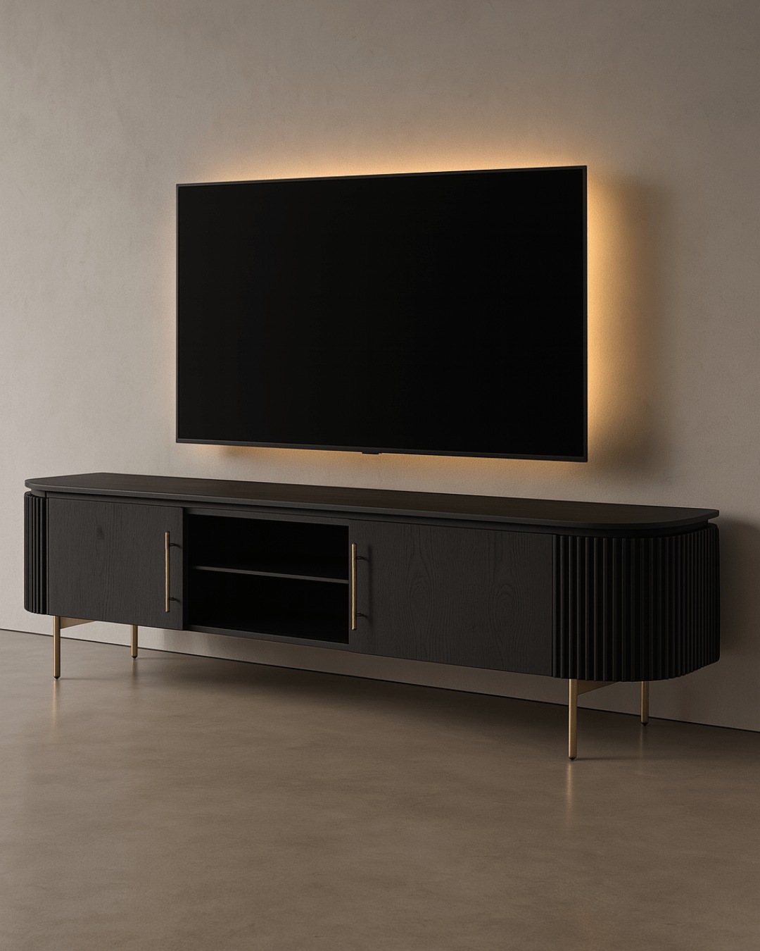 Tommy Franks Living Lantine TV Unit - Black Oak & Brass House of Isabella UK