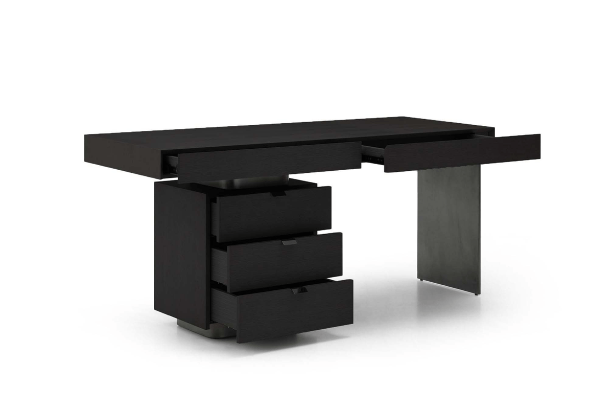 Oston Desk - Smoke Oak - Left Hand Drawers.