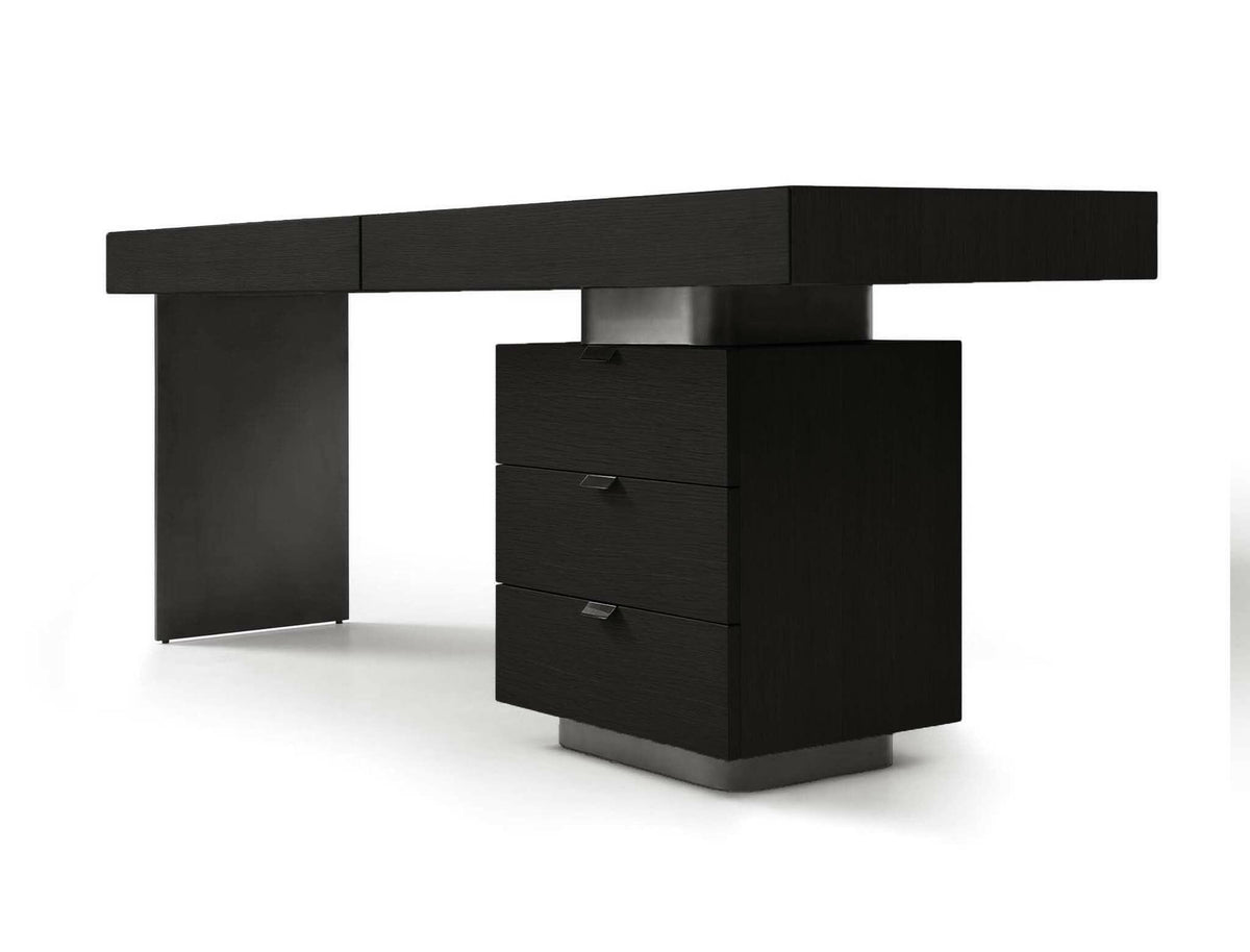 Oston Office Desk - Smoke Oak - Right Hand Drawers.