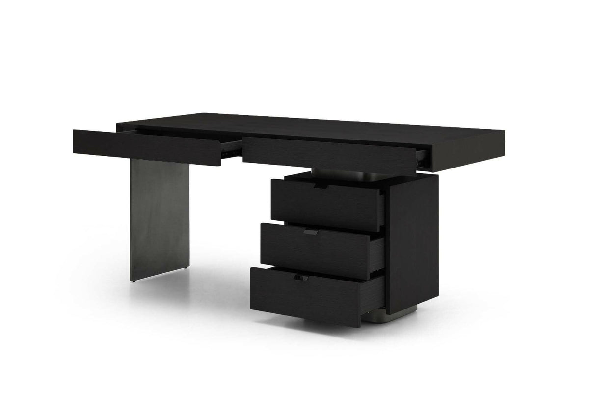 Oston Office Desk - Smoke Oak - Right Hand Drawers.