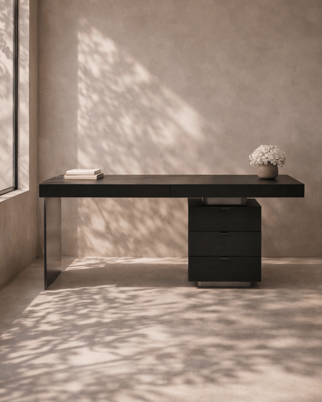 Tommy Franks Living Oston Office Desk - Smoke Oak - Right Hand Drawers House of Isabella UK