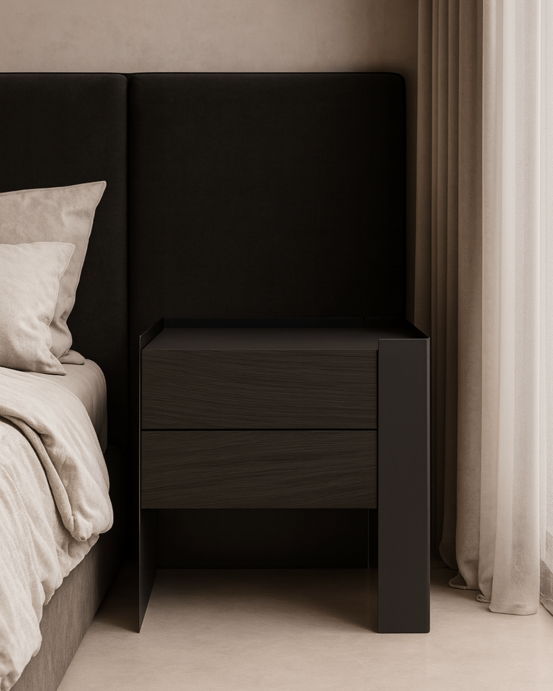 Tommy Franks Living Tunica Bedside Table - Black Oak - Pair House of Isabella UK