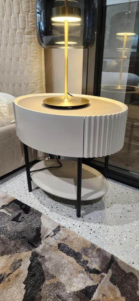 Avola Bedside Table - Matte Beige.