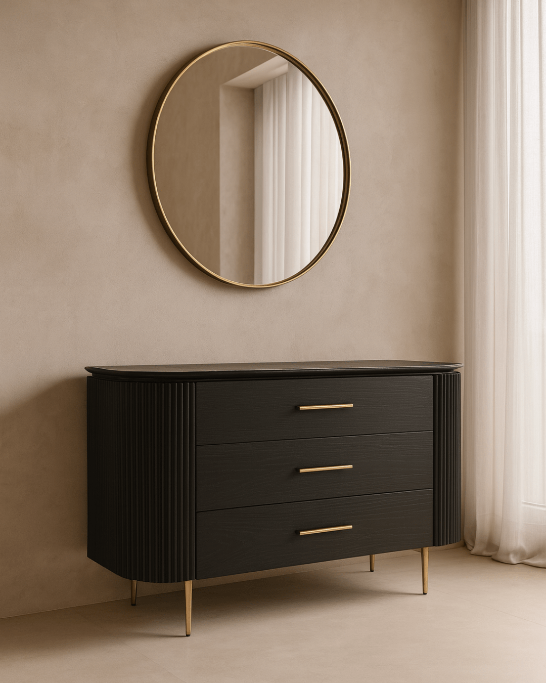 Tommy Franks Sleeping Lantine 3 Drawer Dresser - Black Oak & Brass House of Isabella UK